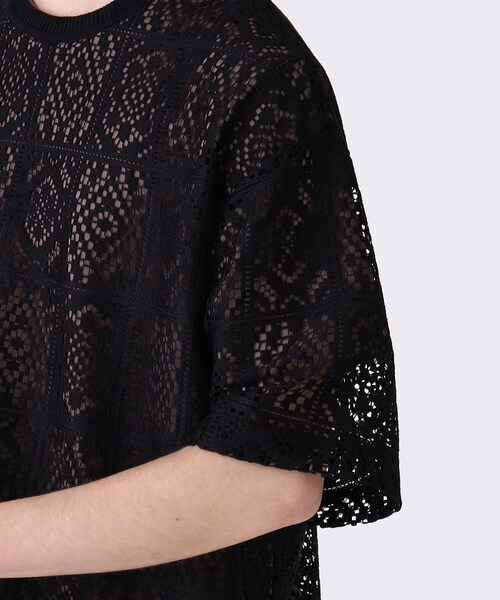 tk.TAKEO KIKUCHI（ティーケータケオキクチ）の「◆スクエアレースTブラウス（Tシャツ/カットソー・メンズ・ブラック/オフホワイト・02/03）」の8枚目の写真