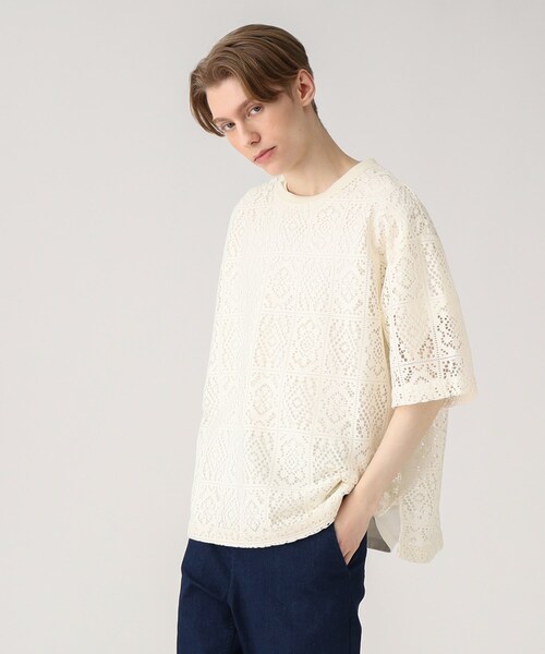 tk.TAKEO KIKUCHI（ティーケータケオキクチ）の「◆スクエアレースTブラウス（Tシャツ/カットソー・メンズ・ブラック/オフホワイト・02/03）」の13枚目の写真