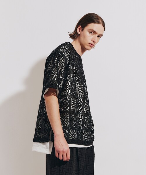 tk.TAKEO KIKUCHI（ティーケータケオキクチ）の「◆スクエアレースTブラウス（Tシャツ/カットソー・メンズ・ブラック/オフホワイト・02/03）」の18枚目の写真