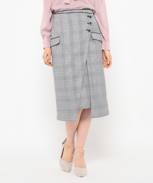 MISCH MASCH（ミッシュマッシュ）の「ラップ風タイトスカート（スカート・レディース・ホワイト×ブラック/ベージュ/モカ・SMALL/MEDIUM）」の2枚目の写真