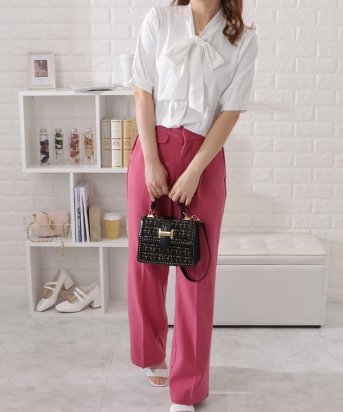 Lace Ladies（レースレディース）の「ボウタイ付き半袖シフォンブラウス（シャツ/ブラウス・レディース・ブルー/ホワイト/ピンク・S/L/XL/M）」の21枚目の写真