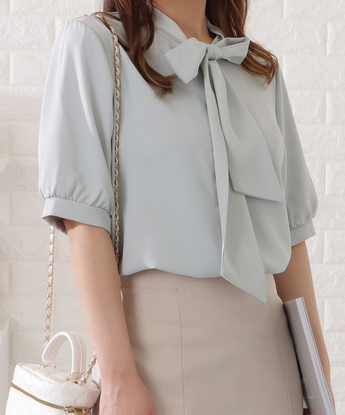 Lace Ladies（レースレディース）の「ボウタイ付き半袖シフォンブラウス（シャツ/ブラウス・レディース・ブルー/ホワイト/ピンク・S/L/XL/M）」の11枚目の写真