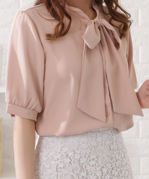 Lace Ladies（レースレディース）の「ボウタイ付き半袖シフォンブラウス（シャツ/ブラウス・レディース・ブルー/ホワイト/ピンク・S/L/XL/M）」の5枚目の写真
