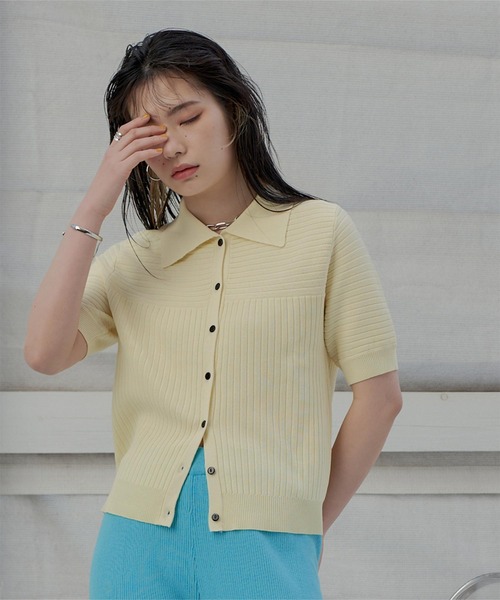 miette（ミエット）の「マルチリブポロニット（ニット/セーター・レディース・オレンジ/ライトグリーン/ブルー/ライトイエロー・FREE）」の3枚目の写真