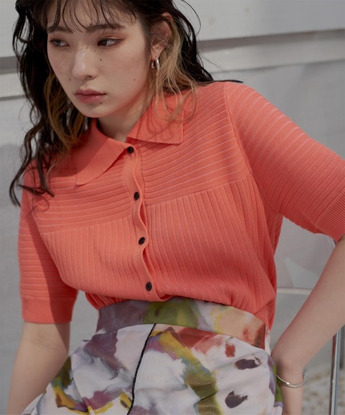 miette（ミエット）の「マルチリブポロニット（ニット/セーター・レディース・オレンジ/ライトグリーン/ブルー/ライトイエロー・FREE）」の4枚目の写真