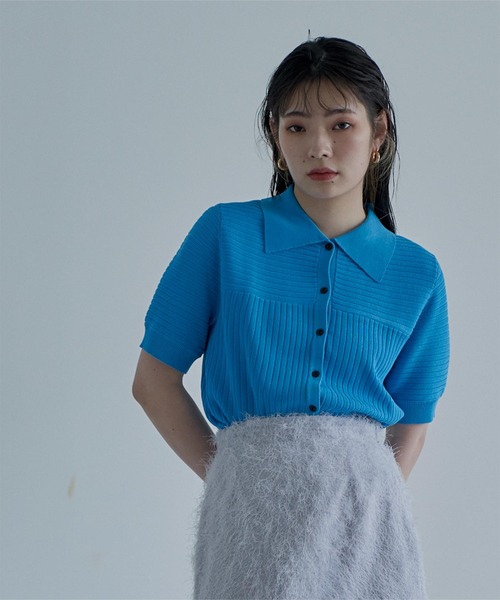 miette（ミエット）の「マルチリブポロニット（ニット/セーター・レディース・オレンジ/ライトグリーン/ブルー/ライトイエロー・FREE）」の2枚目の写真