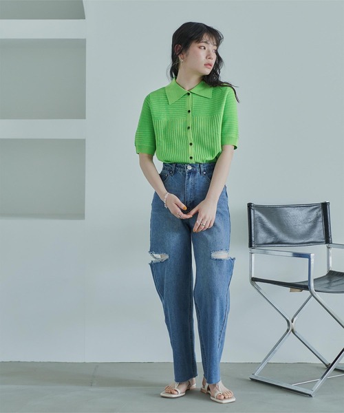 miette（ミエット）の「マルチリブポロニット（ニット/セーター・レディース・オレンジ/ライトグリーン/ブルー/ライトイエロー・FREE）」の17枚目の写真