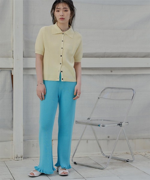 miette（ミエット）の「マルチリブポロニット（ニット/セーター・レディース・オレンジ/ライトグリーン/ブルー/ライトイエロー・FREE）」の5枚目の写真