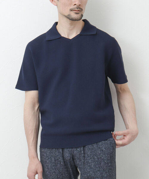 NOLLEY'S goodman（ノーリーズグッドマン）の「《ビジカジ対応》スキッパー 半袖ニットポロシャツ（ポロシャツ・メンズ・グレイッシュベージュ/ブラウン/ネイビー・L/M）」の3枚目の写真