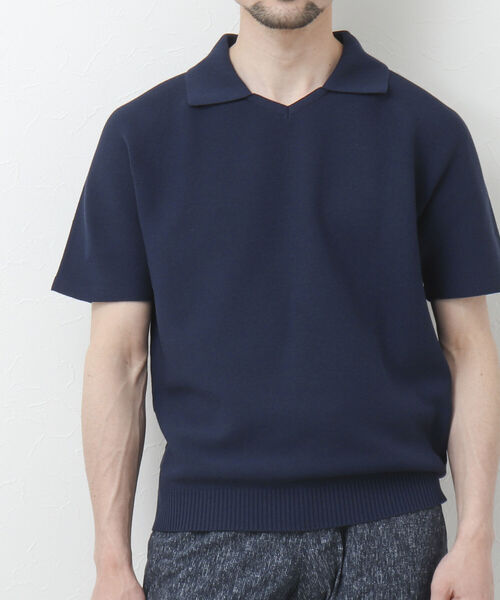 NOLLEY'S goodman（ノーリーズグッドマン）の「《ビジカジ対応》スキッパー 半袖ニットポロシャツ（ポロシャツ・メンズ・グレイッシュベージュ/ブラウン/ネイビー・L/M）」の4枚目の写真