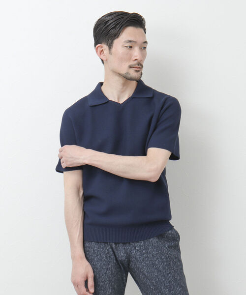 NOLLEY'S goodman（ノーリーズグッドマン）の「《ビジカジ対応》スキッパー 半袖ニットポロシャツ（ポロシャツ・メンズ・グレイッシュベージュ/ブラウン/ネイビー・L/M）」の5枚目の写真