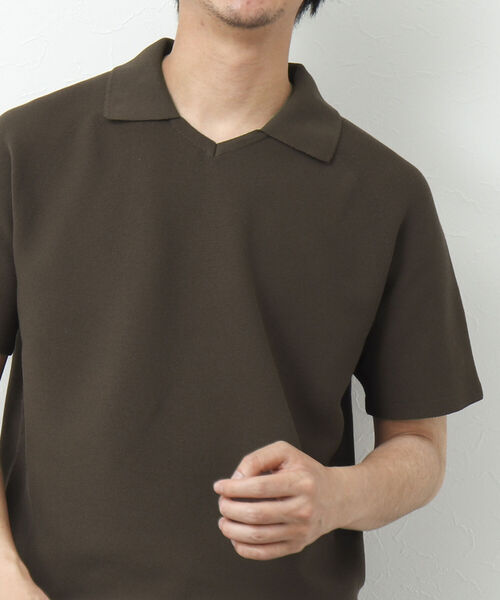 NOLLEY'S goodman（ノーリーズグッドマン）の「《ビジカジ対応》スキッパー 半袖ニットポロシャツ（ポロシャツ・メンズ・グレイッシュベージュ/ブラウン/ネイビー・L/M）」の10枚目の写真