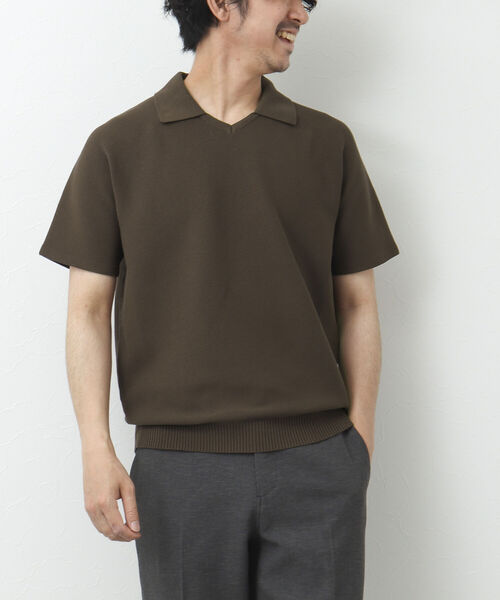 NOLLEY'S goodman（ノーリーズグッドマン）の「《ビジカジ対応》スキッパー 半袖ニットポロシャツ（ポロシャツ・メンズ・グレイッシュベージュ/ブラウン/ネイビー・L/M）」の11枚目の写真