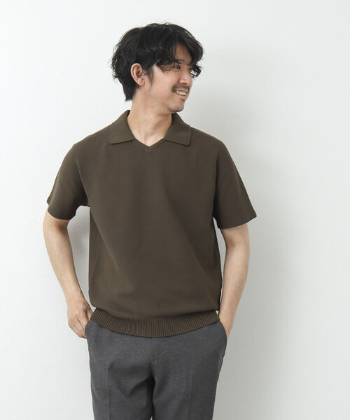NOLLEY'S goodman（ノーリーズグッドマン）の「《ビジカジ対応》スキッパー 半袖ニットポロシャツ（ポロシャツ・メンズ・グレイッシュベージュ/ブラウン/ネイビー・L/M）」の13枚目の写真