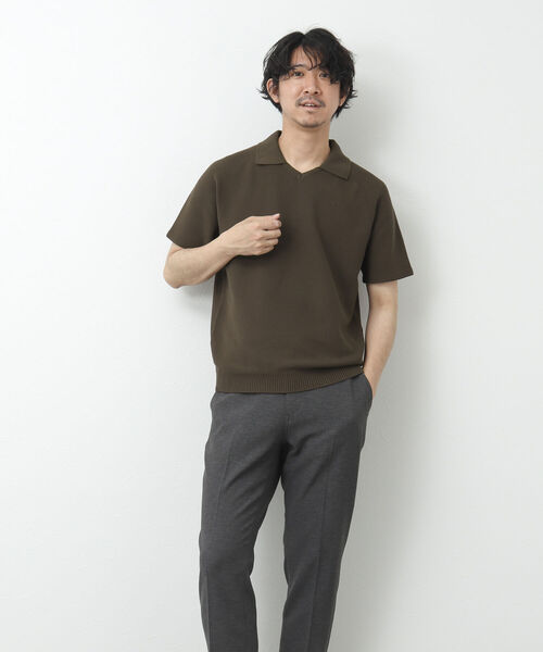 NOLLEY'S goodman（ノーリーズグッドマン）の「《ビジカジ対応》スキッパー 半袖ニットポロシャツ（ポロシャツ・メンズ・グレイッシュベージュ/ブラウン/ネイビー・L/M）」の14枚目の写真