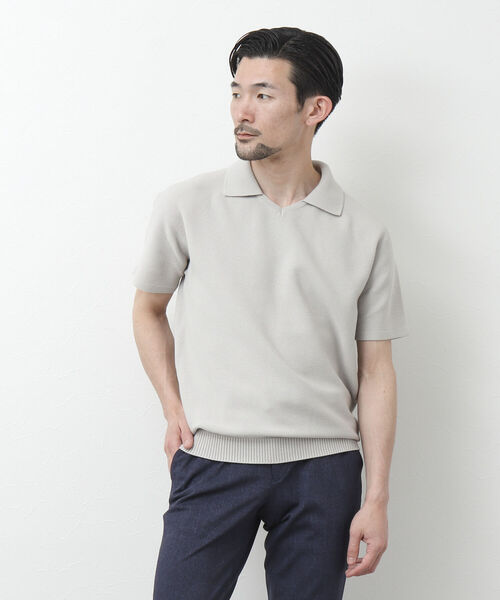 NOLLEY'S goodman（ノーリーズグッドマン）の「《ビジカジ対応》スキッパー 半袖ニットポロシャツ（ポロシャツ・メンズ・グレイッシュベージュ/ブラウン/ネイビー・L/M）」の22枚目の写真