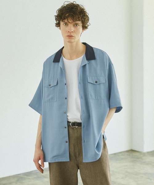 リネンライク オープンカラー クレリックシャツ（シャツ