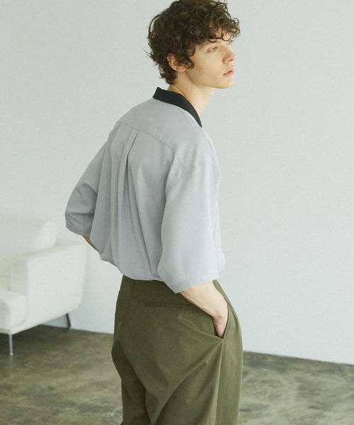 リネンライク オープンカラー クレリックシャツ（シャツ