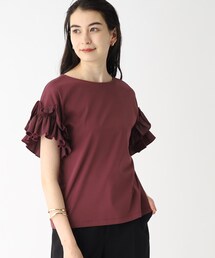 OPAQUE.CLIP | シルク調コットン 異素材フリルカットソー【洗濯機洗い可】(Tシャツ/カットソー)