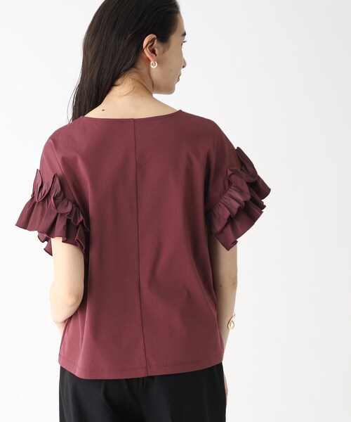 OPAQUE.CLIP(オペークドットクリップ)の「◆異素材フリルカットソー/シルク調コットン100%【洗濯機洗い可】(Tシャツ/カットソー・レディース・ボルドー/オフホワイト/ブラック/グレー・42/40/38)」の18枚目の写真