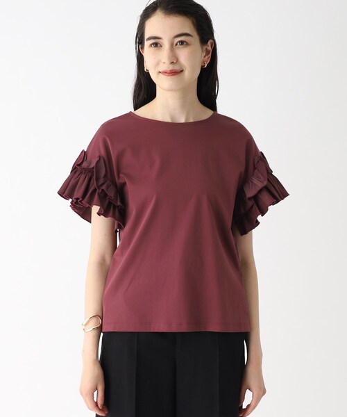 OPAQUE.CLIP(オペークドットクリップ)の「◆異素材フリルカットソー/シルク調コットン100%【洗濯機洗い可】(Tシャツ/カットソー・レディース・ボルドー/オフホワイト/ブラック/グレー・42/40/38)」の19枚目の写真