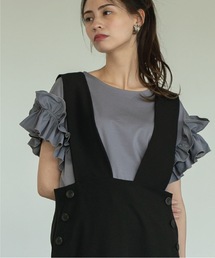 OPAQUE.CLIP | 異素材フリルカットソー/シルク調コットン100%【洗濯機洗い可】(Tシャツ/カットソー)