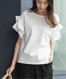 OPAQUE.CLIP | 異素材フリルカットソー/シルク調コットン100%【洗濯機洗い可】(Tシャツ/カットソー)