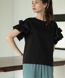 OPAQUE.CLIP | 異素材フリルカットソー/シルク調コットン100％【洗濯機洗い可】(Tシャツ/カットソー)