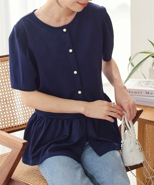 KOBE LETTUCE(コウベレタス)の「ペプラムポンチショートスリーブカーディガン(カーディガン/ボレロ・レディース・ブラック/オフホワイト/ベージュ/ネイビー・M)」の14枚目の写真