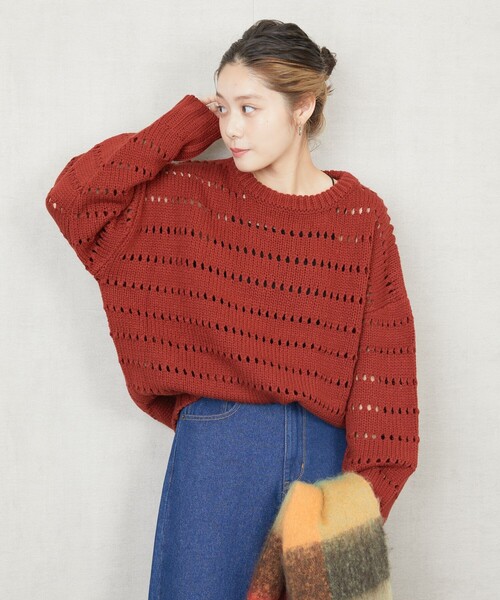 FREAK'S STORE(フリークスストア)の「限定展開 アイレット ニット プルオーバー(ニット/セーター・レディース・オリーブ/ナチュラル/ブルー/ブラック/レンガ・フリ-)」の1枚目の写真