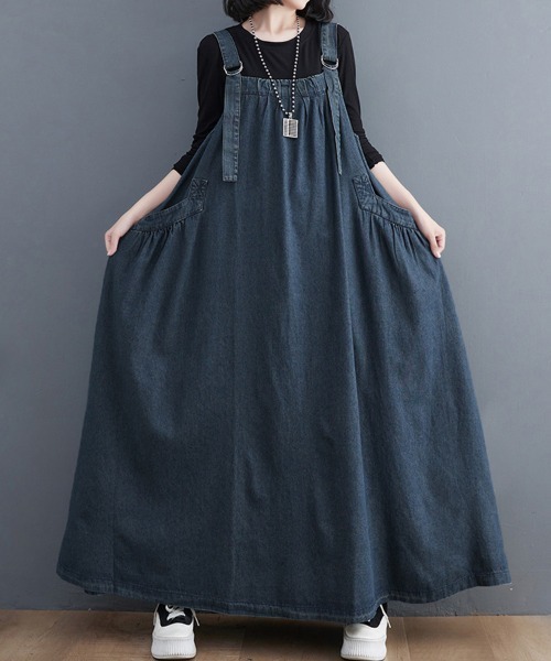 Doux Belle(ドゥーベル)の「フレアデニムジャンパースカート(ジャンパースカート・レディース・ライトブルー/ブラック/ブルー/グリーン/カーキ/ベージュ/ブラック系その他・FREE)」の9枚目の写真