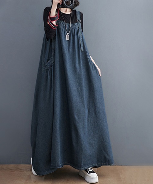 Doux Belle(ドゥーベル)の「フレアデニムジャンパースカート(ジャンパースカート・レディース・ライトブルー/ブラック/ブルー/グリーン/カーキ/ベージュ/ブラック系その他・FREE)」の13枚目の写真