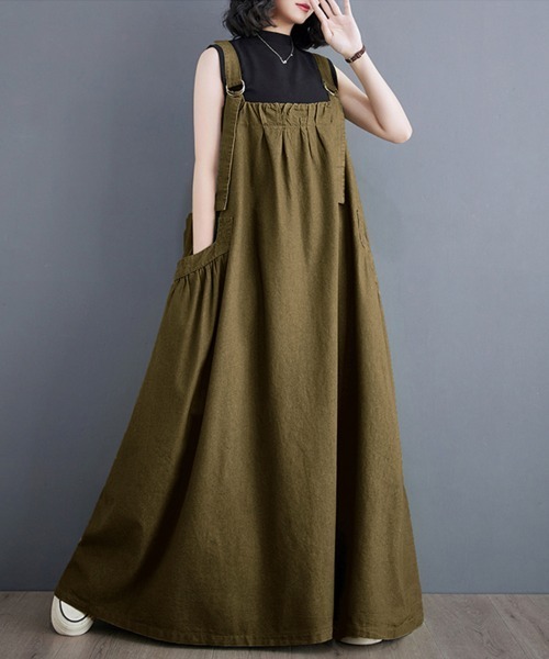 Doux Belle(ドゥーベル)の「フレアデニムジャンパースカート(ジャンパースカート・レディース・ライトブルー/ブラック/ブルー/グリーン/カーキ/ベージュ/ブラック系その他・FREE)」の14枚目の写真