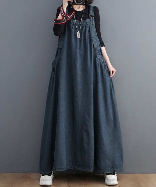 Doux Belle(ドゥーベル)の「フレアデニムジャンパースカート(ジャンパースカート・レディース・ライトブルー/ブラック/ブルー/グリーン/カーキ/ベージュ/ブラック系その他・FREE)」の12枚目の写真