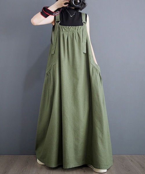 Doux Belle(ドゥーベル)の「フレアデニムジャンパースカート(ジャンパースカート・レディース・ライトブルー/ブラック/ブルー/グリーン/カーキ/ベージュ/ブラック系その他・FREE)」の15枚目の写真