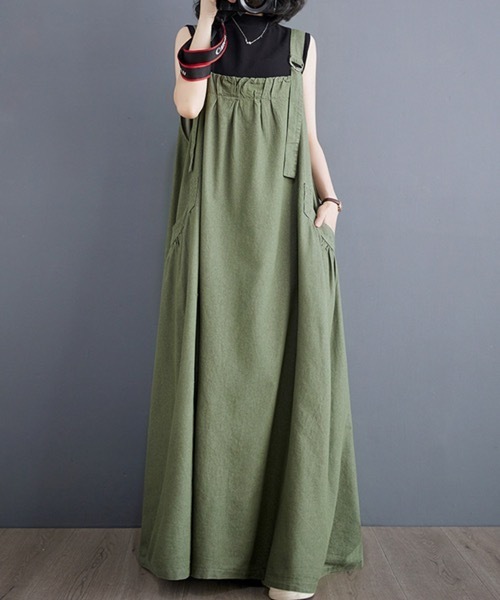 Doux Belle(ドゥーベル)の「フレアデニムジャンパースカート(ジャンパースカート・レディース・ライトブルー/ブラック/ブルー/グリーン/カーキ/ベージュ/ブラック系その他・FREE)」の16枚目の写真