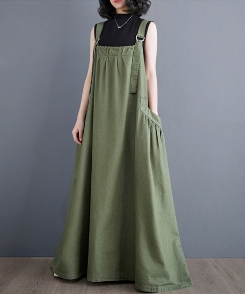 Doux Belle(ドゥーベル)の「フレアデニムジャンパースカート(ジャンパースカート・レディース・ライトブルー/ブラック/ブルー/グリーン/カーキ/ベージュ/ブラック系その他・FREE)」の18枚目の写真