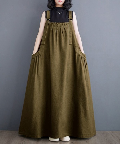 Doux Belle(ドゥーベル)の「フレアデニムジャンパースカート(ジャンパースカート・レディース・ライトブルー/ブラック/ブルー/グリーン/カーキ/ベージュ/ブラック系その他・FREE)」の21枚目の写真