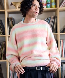 mn2829-space dye brushed gradation boucle crew neck ニット