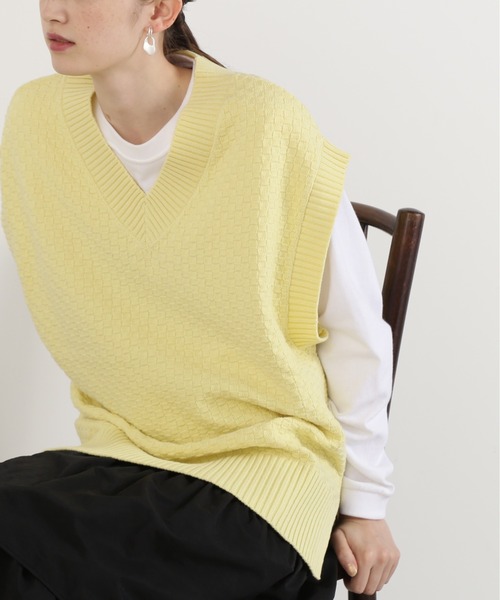 N.（N. Natural Beauty Basic）（エヌエヌナチュラルビューティーベーシック）の「◆カノコ編みニットベスト（ベスト・レディース・チャコール/オフホワイト/イエロー・MEDIUM）」の3枚目の写真
