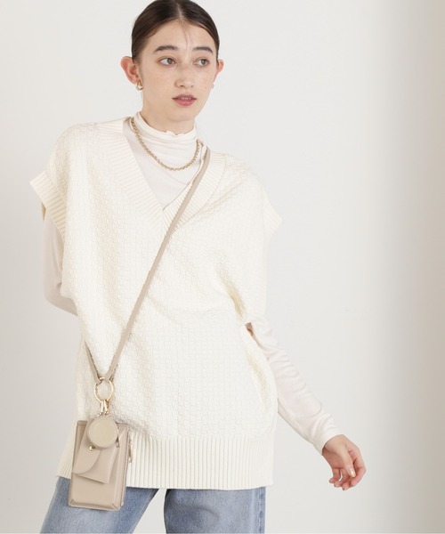 N.（N. Natural Beauty Basic）（エヌエヌナチュラルビューティーベーシック）の「◆カノコ編みニットベスト（ベスト・レディース・チャコール/オフホワイト/イエロー・MEDIUM）」の4枚目の写真