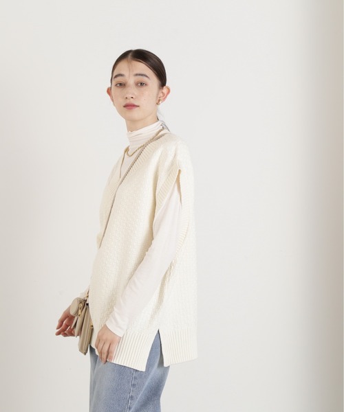 N.（N. Natural Beauty Basic）（エヌエヌナチュラルビューティーベーシック）の「◆カノコ編みニットベスト（ベスト・レディース・チャコール/オフホワイト/イエロー・MEDIUM）」の5枚目の写真