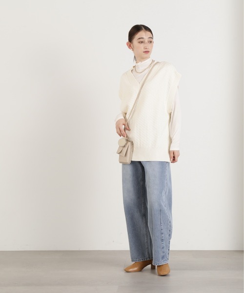 N.（N. Natural Beauty Basic）（エヌエヌナチュラルビューティーベーシック）の「◆カノコ編みニットベスト（ベスト・レディース・チャコール/オフホワイト/イエロー・MEDIUM）」の6枚目の写真