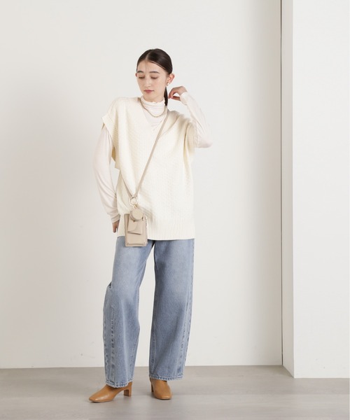 N.（N. Natural Beauty Basic）（エヌエヌナチュラルビューティーベーシック）の「◆カノコ編みニットベスト（ベスト・レディース・チャコール/オフホワイト/イエロー・MEDIUM）」の7枚目の写真