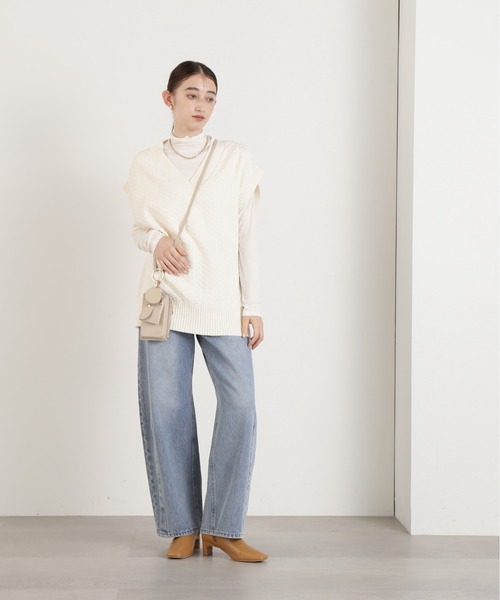 N.（N. Natural Beauty Basic）（エヌエヌナチュラルビューティーベーシック）の「◆カノコ編みニットベスト（ベスト・レディース・チャコール/オフホワイト/イエロー・MEDIUM）」の8枚目の写真