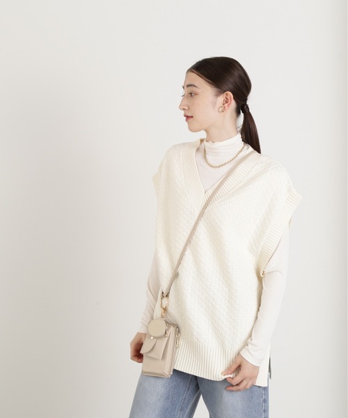 N.（N. Natural Beauty Basic）（エヌエヌナチュラルビューティーベーシック）の「◆カノコ編みニットベスト（ベスト・レディース・チャコール/オフホワイト/イエロー・MEDIUM）」の10枚目の写真