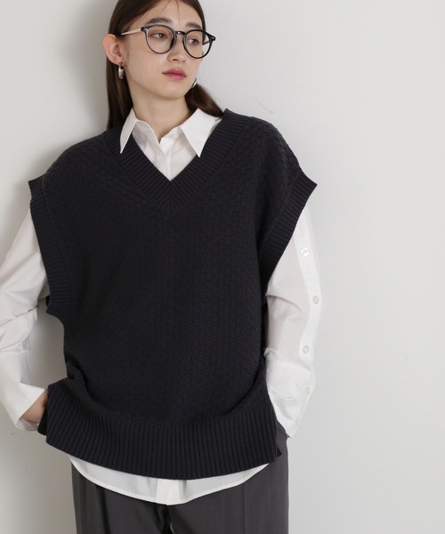 N.（N. Natural Beauty Basic）（エヌエヌナチュラルビューティーベーシック）の「◆カノコ編みニットベスト（ベスト・レディース・チャコール/オフホワイト/イエロー・MEDIUM）」の11枚目の写真