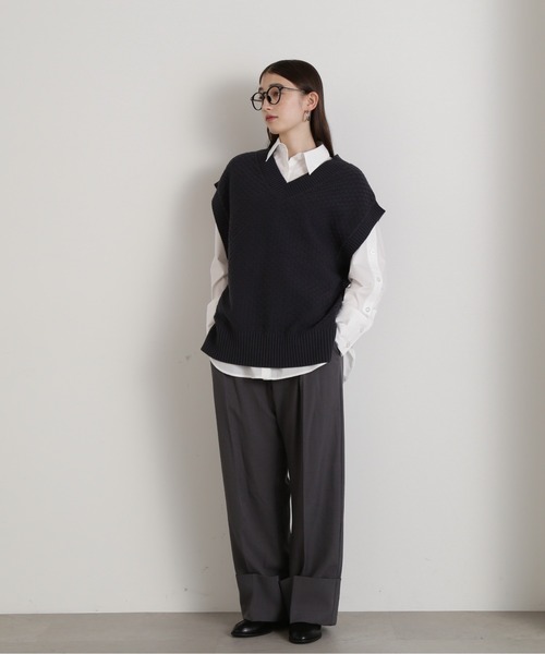 N.（N. Natural Beauty Basic）（エヌエヌナチュラルビューティーベーシック）の「◆カノコ編みニットベスト（ベスト・レディース・チャコール/オフホワイト/イエロー・MEDIUM）」の13枚目の写真