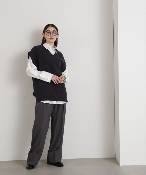 N.（N. Natural Beauty Basic）（エヌエヌナチュラルビューティーベーシック）の「◆カノコ編みニットベスト（ベスト・レディース・チャコール/オフホワイト/イエロー・MEDIUM）」の14枚目の写真