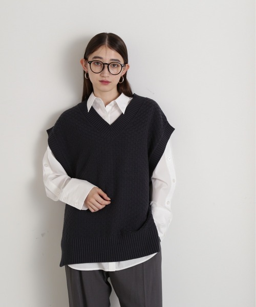 N.（N. Natural Beauty Basic）（エヌエヌナチュラルビューティーベーシック）の「◆カノコ編みニットベスト（ベスト・レディース・チャコール/オフホワイト/イエロー・MEDIUM）」の17枚目の写真